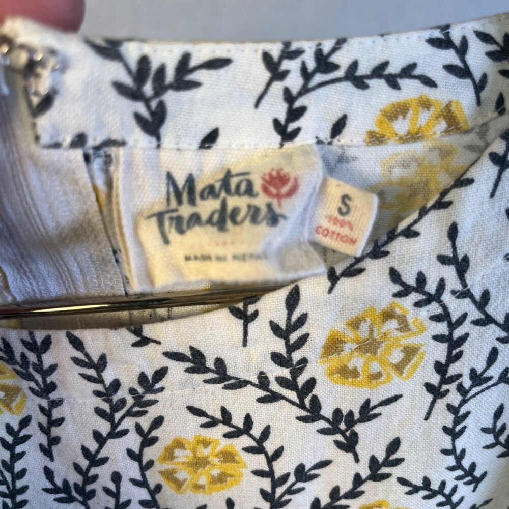 Mata Traders Yellow Floral Hand Block Print Fair Trade Cotton Dress S - Picture 2 of 6